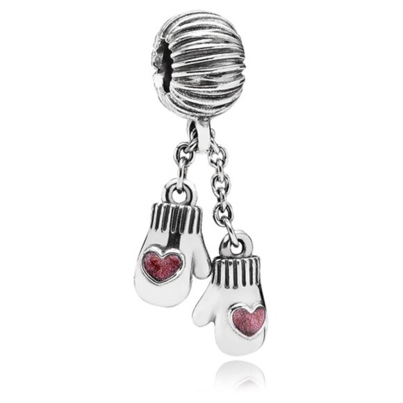 PANDORA Winter Mittens Dangle Charm Authentic Silver Pink Enamel Winter Heart - Picture 8 of 8